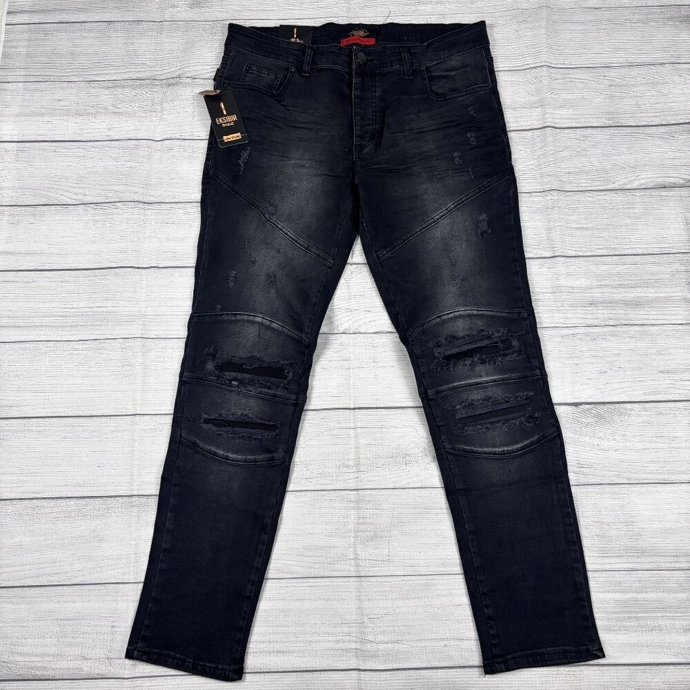 young republic  Black Distressed Slim Fit Jeans  Size 34X32  With Button Fly